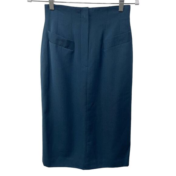 Vintage The Works by Saks Fifth Avenue Pencil Skirt 100% Wool Blue 2 Retro 60s - Picture 2 of 8